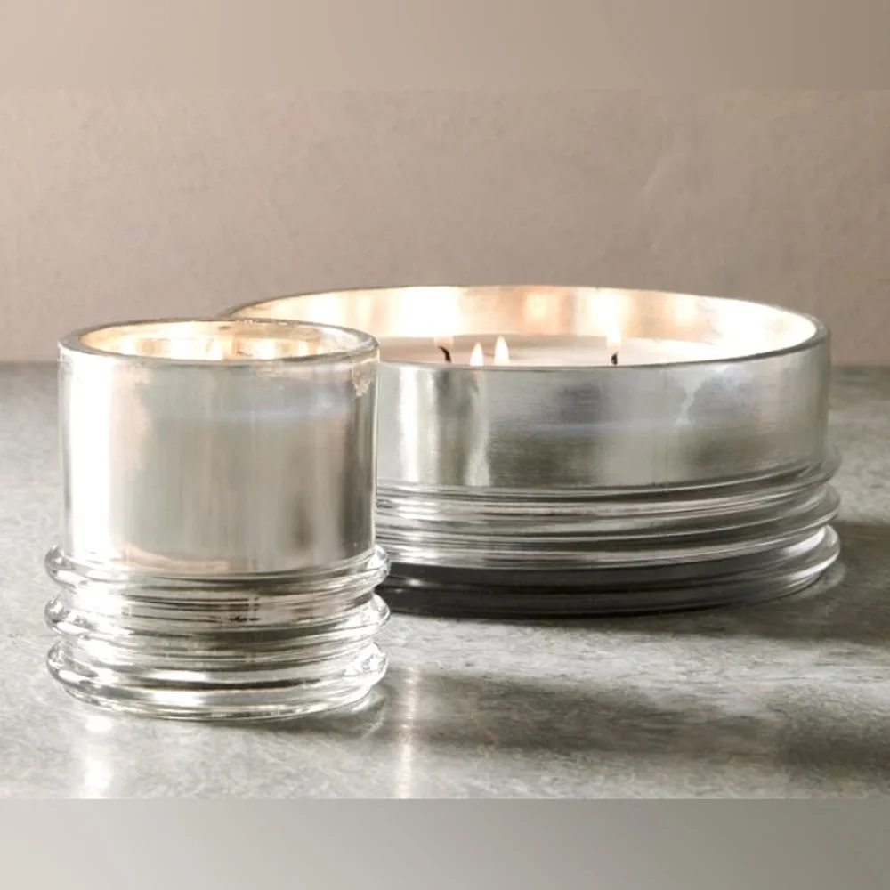 West Elm Metallic Silver Glass Candles - Balsam Fir - New